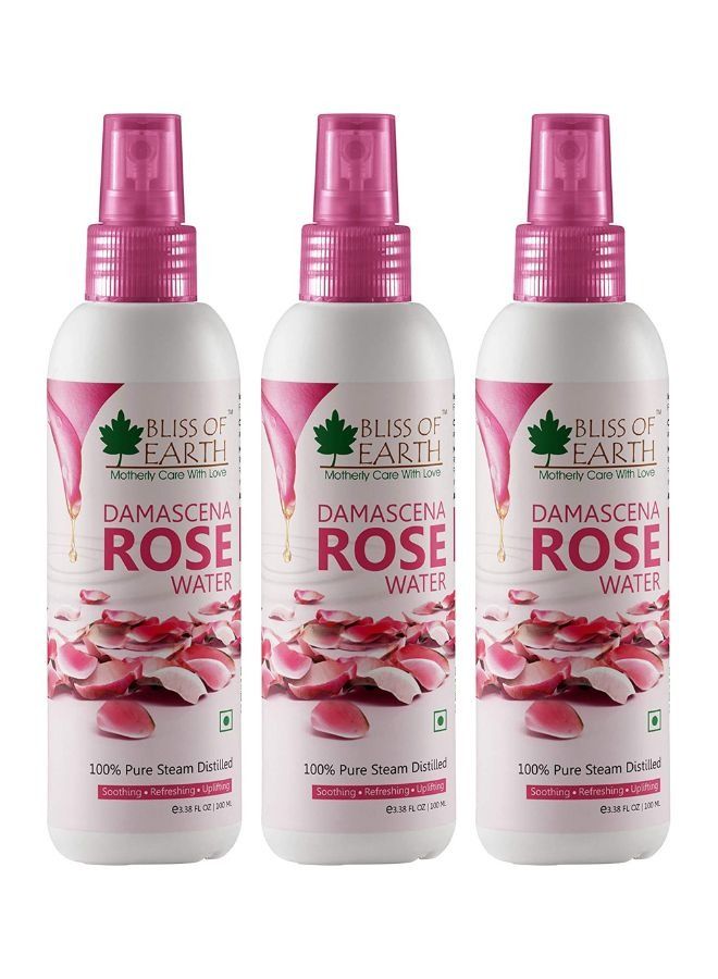 BLISS OF EARTH 100% Pure Damascena Rose Water Spray For Face Steam Distilled Food Grade Pure Gulab Jal 3x100ML - Image 1