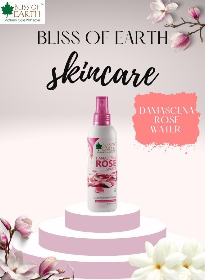 BLISS OF EARTH 100% Pure Damascena Rose Water Spray For Face Steam Distilled Food Grade Pure Gulab Jal 3x100ML - Image 2
