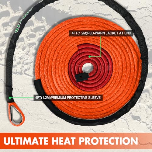 STEGODON Synthetic Winch Rope, 3/8" x100ft 23809LBS Dyneema Winch Rope 3/8 Heavy Duty Winch Cable with Protective Sleeve Forged Winch Hook for 4WD Off Road Vehicle Truck SUV (Orange) - Image 4