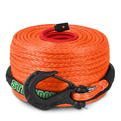 STEGODON Synthetic Winch Rope, 3/8" x100ft 23809LBS Dyneema Winch Rope 3/8 Heavy Duty Winch Cable with Protective Sleeve Forged Winch Hook for 4WD Off Road Vehicle Truck SUV (Orange) - Image 1
