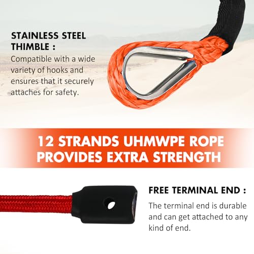 STEGODON Synthetic Winch Rope, 3/8" x100ft 23809LBS Dyneema Winch Rope 3/8 Heavy Duty Winch Cable with Protective Sleeve Forged Winch Hook for 4WD Off Road Vehicle Truck SUV (Orange) - Image 5