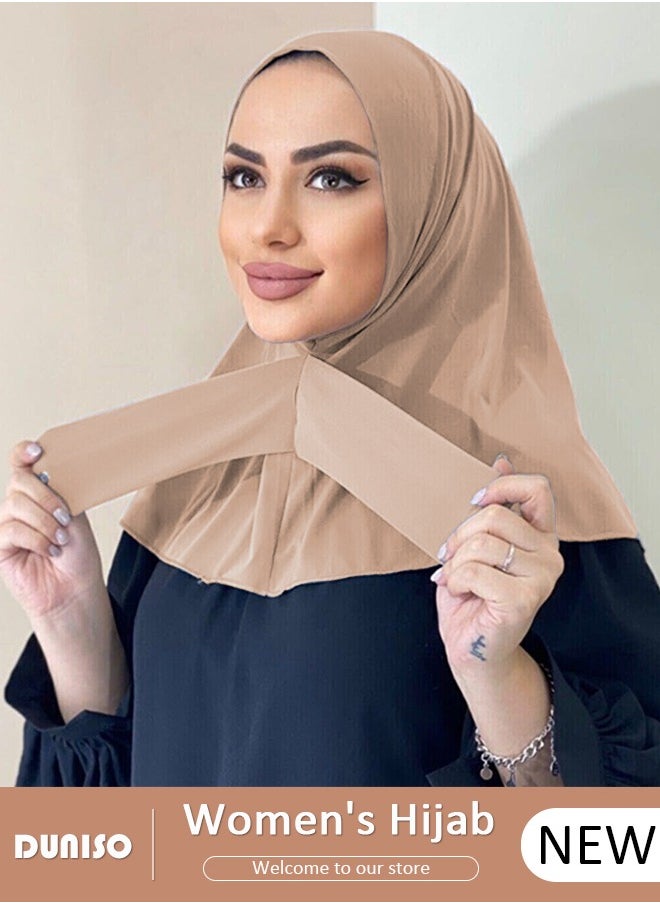 DUNISO Instant Hijab Button Design, Suillty Fashion Muslim Hijab for Women, Instant Snap Fastener Hijab Inner Cap, Full Cover Head Wraps Scarf, Islam Turban Caps  - Image 1