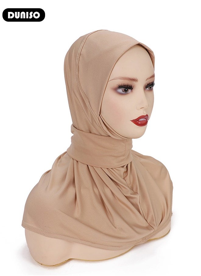 DUNISO Instant Hijab Button Design, Suillty Fashion Muslim Hijab for Women, Instant Snap Fastener Hijab Inner Cap, Full Cover Head Wraps Scarf, Islam Turban Caps  - Image 5
