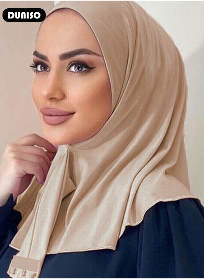 DUNISO Instant Hijab Button Design, Suillty Fashion Muslim Hijab for Women, Instant Snap Fastener Hijab Inner Cap, Full Cover Head Wraps Scarf, Islam Turban Caps  - Image 3