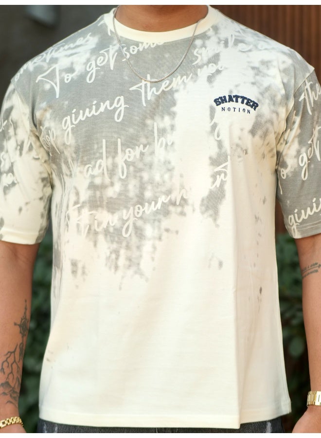 Maniac Mens Printed Round Neck Half Sleeve Cream Color Cotton T-Shirt - Image 5