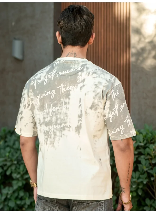 Maniac  Maniac Mens Printed Round Neck Half Sleeve Cream Color Cotton T-Shirt for Men | Best Price UAE