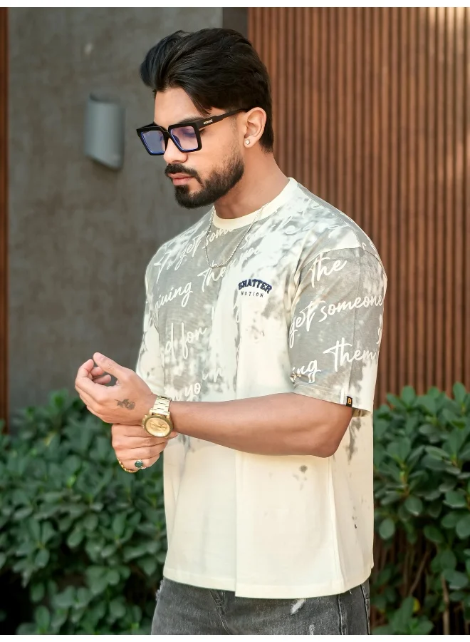 Maniac  Maniac Mens Printed Round Neck Half Sleeve Cream Color Cotton T-Shirt for Men | Best Price UAE