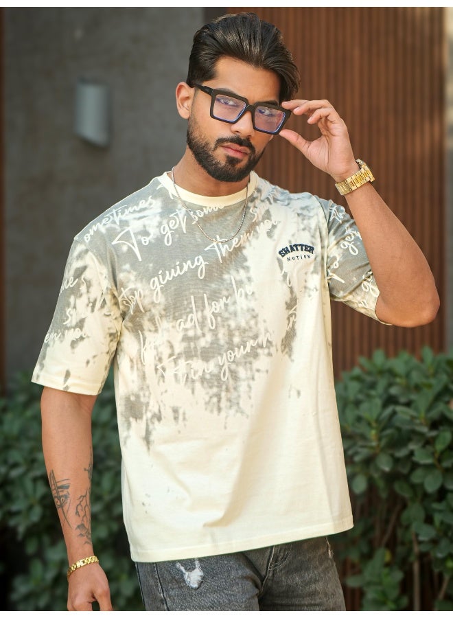 Maniac Mens Printed Round Neck Half Sleeve Cream Color Cotton T-Shirt - Image 2