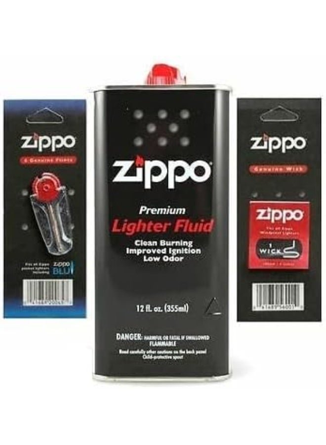 زيبو مجموعة سائل ولاعة زيبو 12 أوقية، وفتيل، وأحجار