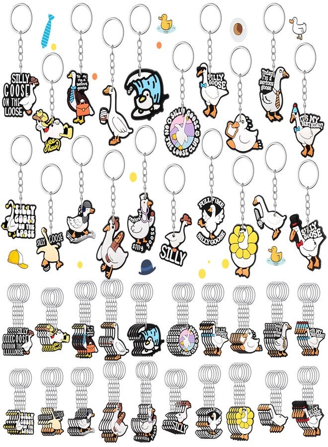 كينينج مجموعة كينينج من 60 قطعة من سلاسل مفاتيح الإوزة المرحة، 20 تصميمًا، سلاسل مفاتيح من مادة PVC لطيفة ومرحة على شكل إوزة، هدايا للحفلات، جوائز لأعياد الميلاد والفصول الدراسية. - Image 1