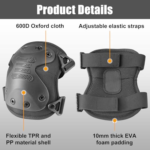 BZTAC Tactical Professional Combat Knee Protective Pads Set Advanced Tactical Gear Set for Outdoor CS Paintball Game Cycling Safety Skateboarding Gear Skates Airsoft Hunting Knee Protection Guard Pads - Image 2