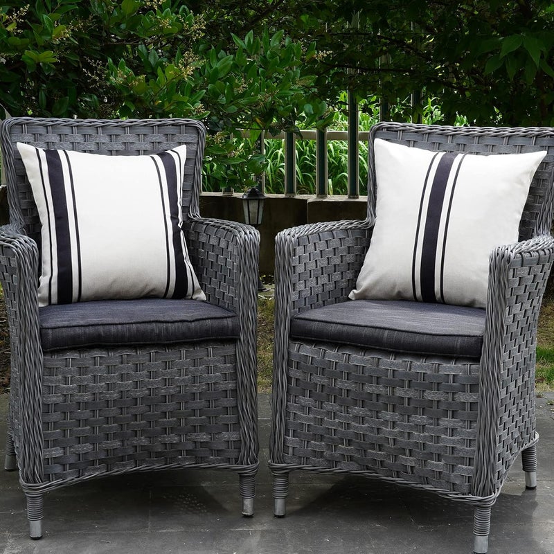ONWAY Outdoor Pillow Covers Waterproof 18x18 Set of 2 Decorative Linen Throw Pillow Cover Beige and Black Striped Outdoor Pillows for Patio Furniture - Image 1