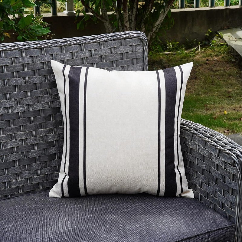 ONWAY Outdoor Pillow Covers Waterproof 18x18 Set of 2 Decorative Linen Throw Pillow Cover Beige and Black Striped Outdoor Pillows for Patio Furniture - Image 5