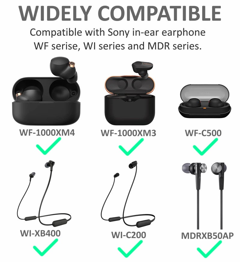 A-Focus Ear Tips Buds Set for WF-1000XM5 WF-1000XM4 WI-XB400 WF-C700N Silicone Eartips Earbuds Eargels Compatible with Sony in-Ear Headset WI-C200 WF-C500 etc 2S2M1L Black - Image 2