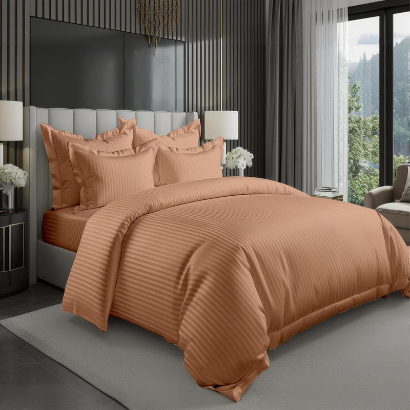 MOONCEE 6Pcs Bed Sheet King Size Set With Duvet Cover 220x240 Microfiber Bed Sheets Bedding Set Includes 1 Fitted Sheet, 1 Quilt Cover & 4 Pillows Cases (Peach, 6Pcs Duvet Cover Set- King) - Image 1