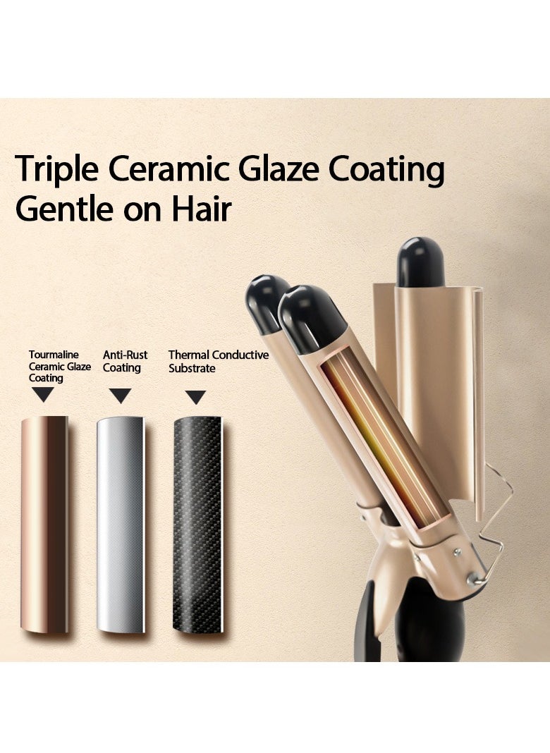 GRKC - Negative Ion Hair Curler 25mm Triple Barrel Waver Iron, Professional Big Wave Curling Wand with Smart Constant Temperature, Fast Heating, Gold, Ideal for Long and Short Hair Styling - Image 1
