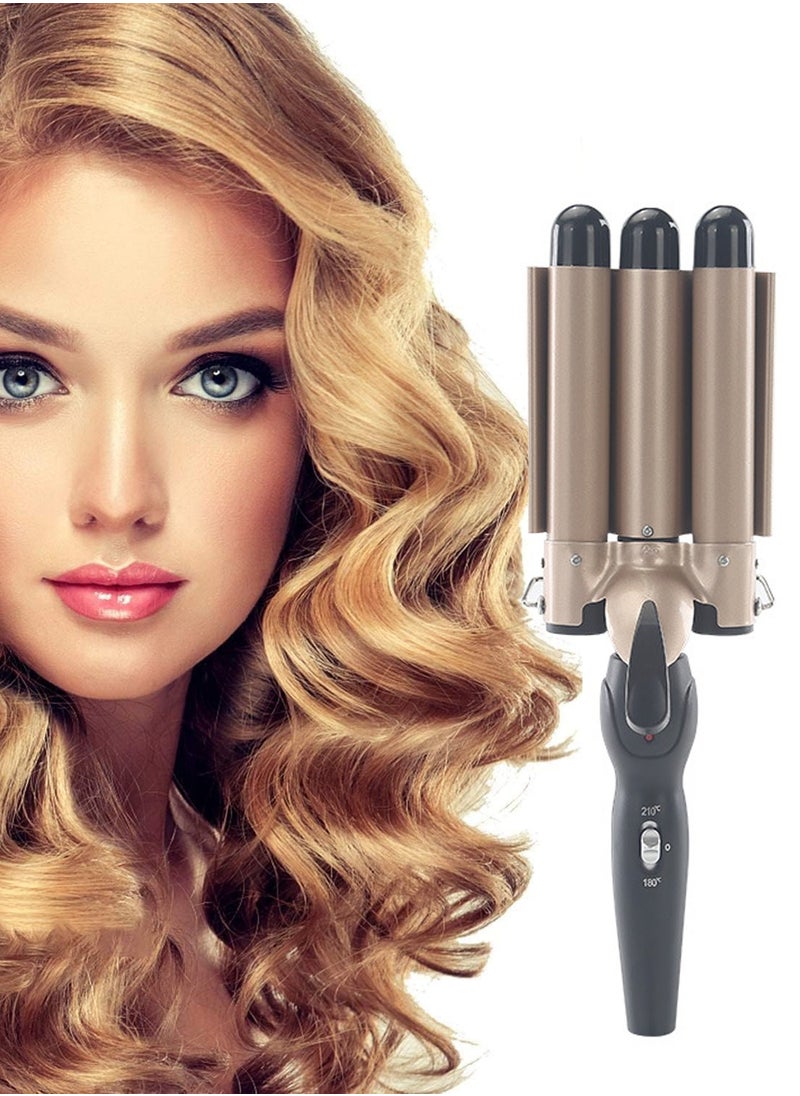 GRKC - Negative Ion Hair Curler 25mm Triple Barrel Waver Iron, Professional Big Wave Curling Wand with Smart Constant Temperature, Fast Heating, Gold, Ideal for Long and Short Hair Styling - Image 1