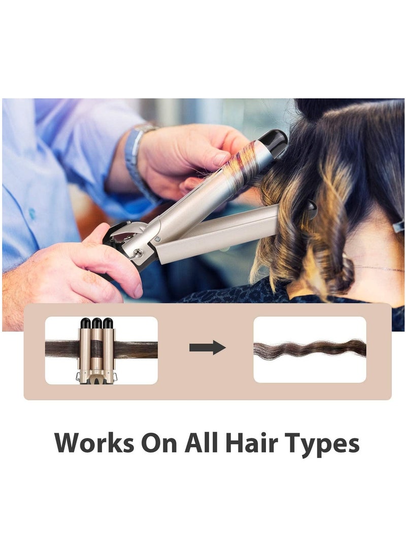 GRKC - Negative Ion Hair Curler 25mm Triple Barrel Waver Iron, Professional Big Wave Curling Wand with Smart Constant Temperature, Fast Heating, Gold, Ideal for Long and Short Hair Styling - Image 1