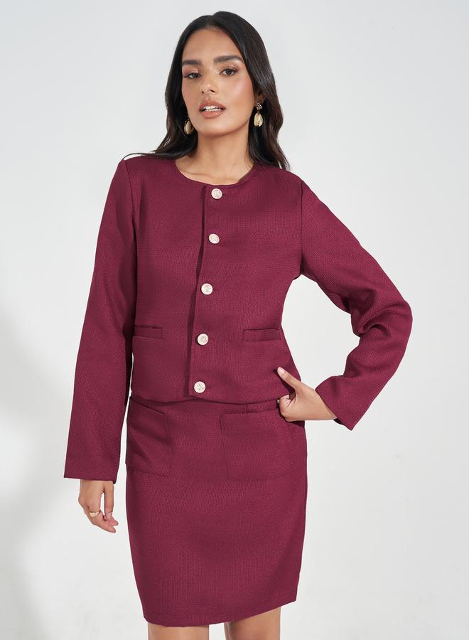 Styli Button Detail Tweed Jacket & Mini Skirt Co-Ords - Image 2