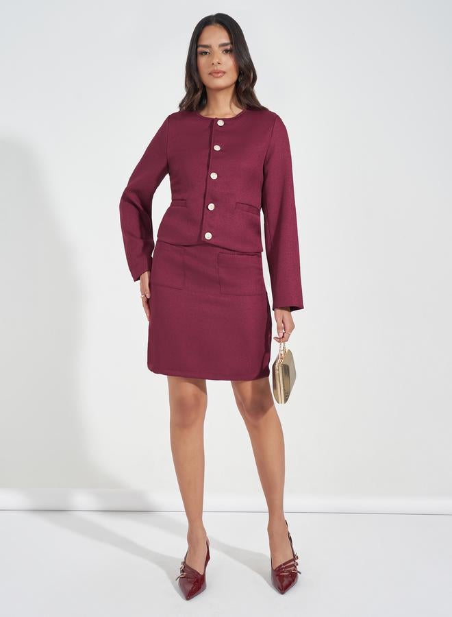 Styli Button Detail Tweed Jacket & Mini Skirt Co-Ords - Image 1