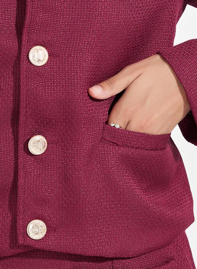 Styli Button Detail Tweed Jacket & Mini Skirt Co-Ords
