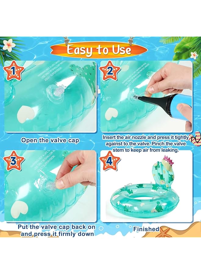 KASTWAVE 4 Pcs Inflatable Pool Float For Girls Toddler Age 5 9 Mermaid Cactus Strawberry Daisy Swim Tube Inflatable Swimming Rings For Swimming Pool Summer Beach Party Decor - Image 4