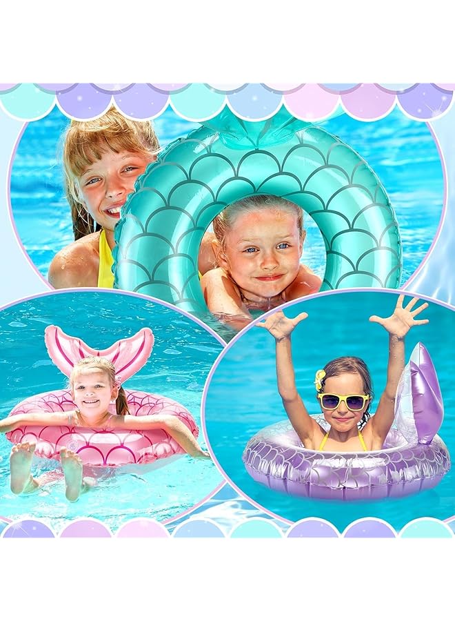 KASTWAVE 4 Pcs Inflatable Pool Float For Girls Toddler Age 5 9 Mermaid Cactus Strawberry Daisy Swim Tube Inflatable Swimming Rings For Swimming Pool Summer Beach Party Decor - Image 2