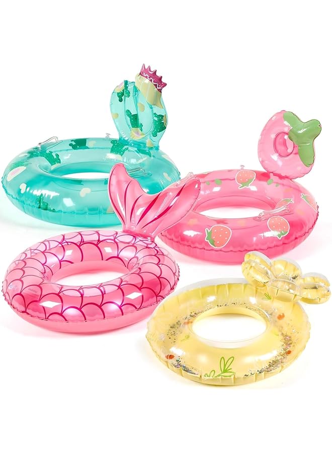 KASTWAVE 4 Pcs Inflatable Pool Float For Girls Toddler Age 5 9 Mermaid Cactus Strawberry Daisy Swim Tube Inflatable Swimming Rings For Swimming Pool Summer Beach Party Decor - Image 1