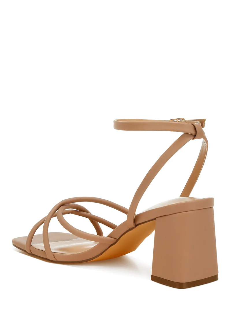 London Rag Low Block Heel Strappy Sandals in Beige