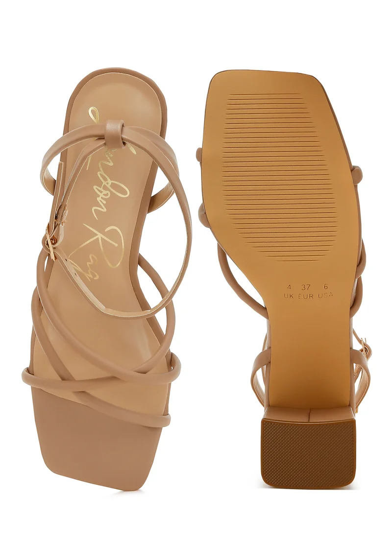London Rag Low Block Heel Strappy Sandals in Beige