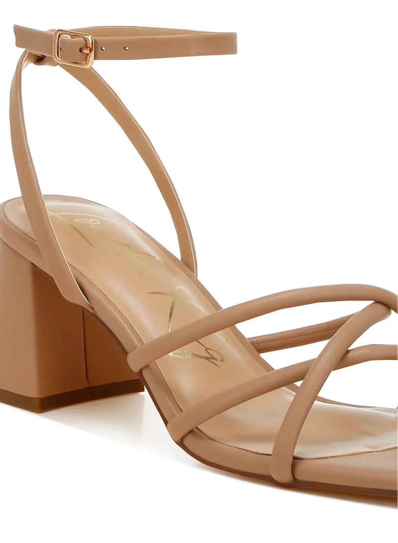 London Rag Low Block Heel Strappy Sandals in Beige
