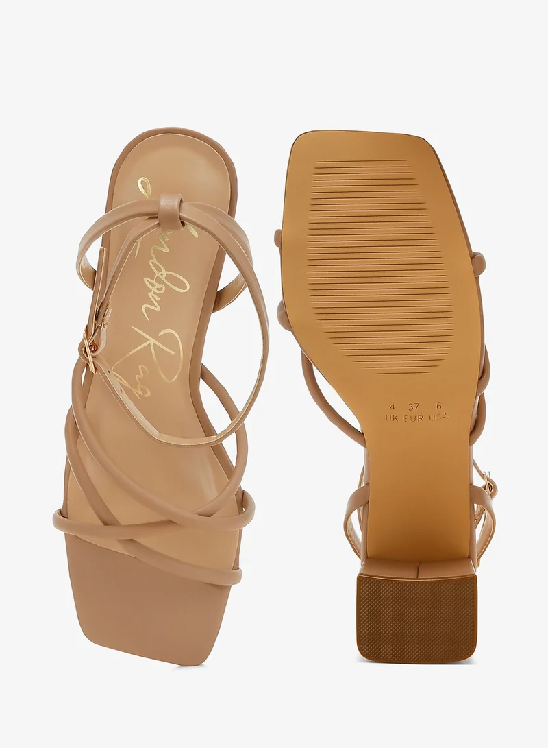 London Rag Tan Low Block Heel Strappy Sandals in Beige for Women | Best Price UAE