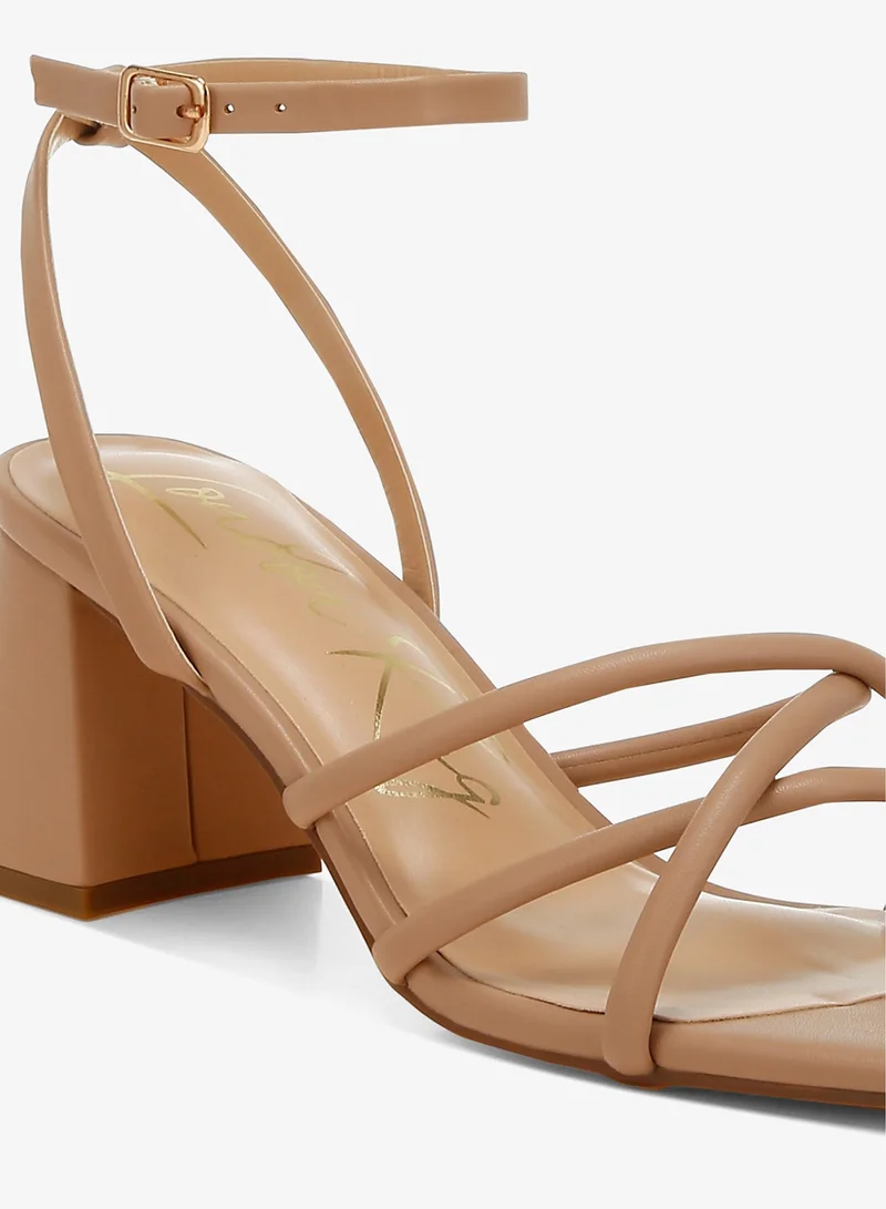 London Rag Tan Low Block Heel Strappy Sandals in Beige for Women | Best Price UAE