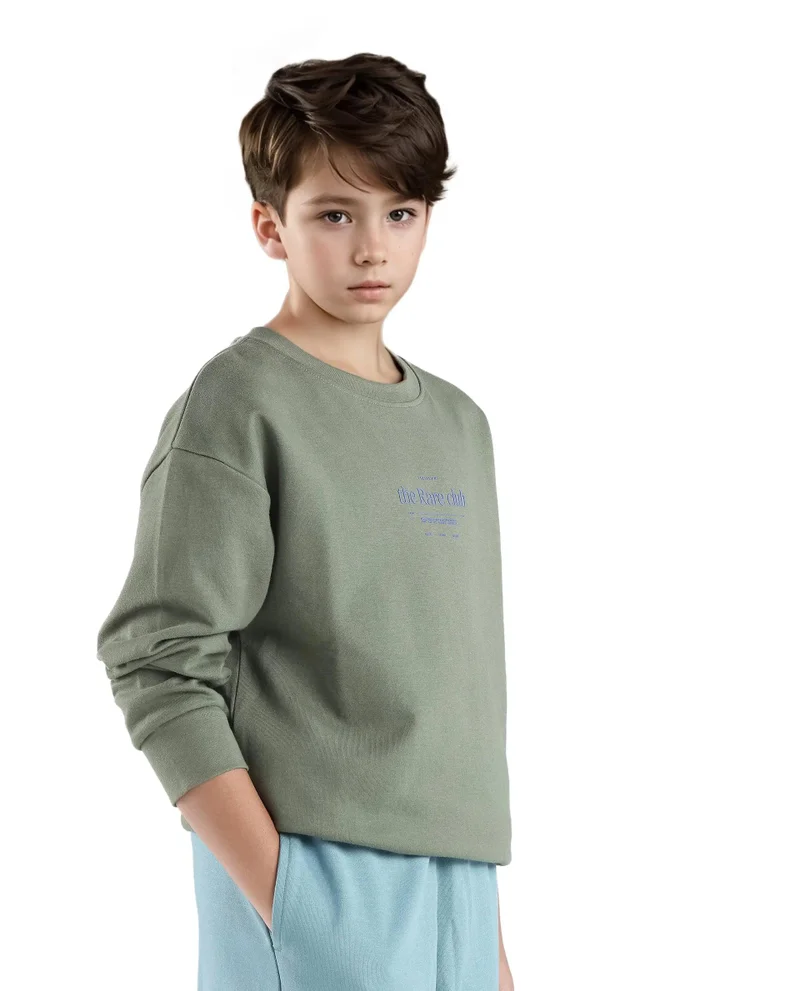 Rare Ones Rare Ones Kids Tamu Dark Green Cotton Full Sleeve Hd Print With Twill Texture Sweatshirt
