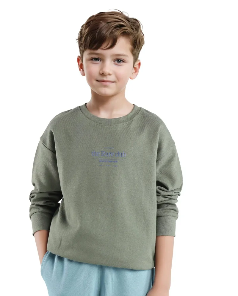 Rare Ones Rare Ones Kids Tamu Dark Green Cotton Full Sleeve Hd Print With Twill Texture Sweatshirt