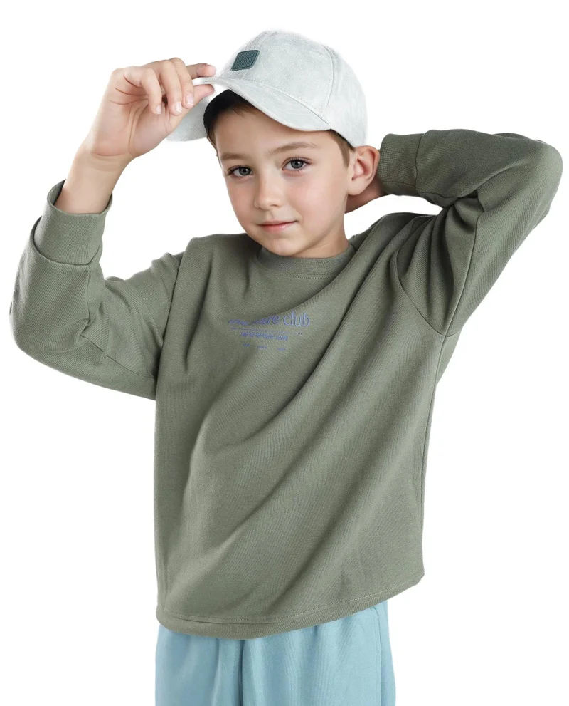 Rare Ones Rare Ones Kids Tamu Dark Green Cotton Full Sleeve Hd Print With Twill Texture Sweatshirt