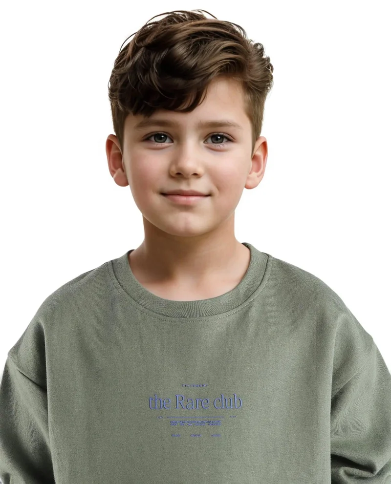 Rare Ones Rare Ones Kids Tamu Dark Green Cotton Full Sleeve Hd Print With Twill Texture Sweatshirt