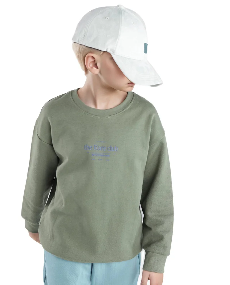 Rare Ones Rare Ones Kids Tamu Dark Green Cotton Full Sleeve Hd Print With Twill Texture Sweatshirt