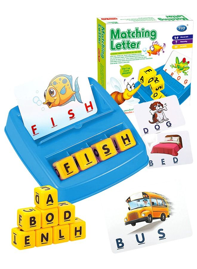 Learning Matching Letter Game for Kids Toys Ages 3-8 Include 30 Cards 8 letter Blocks Educational Toys Gifts for Boys Girls Blue - Image 1