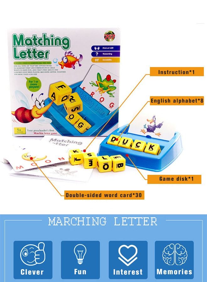 Learning Matching Letter Game for Kids Toys Ages 3-8 Include 30 Cards 8 letter Blocks Educational Toys Gifts for Boys Girls Blue - Image 3