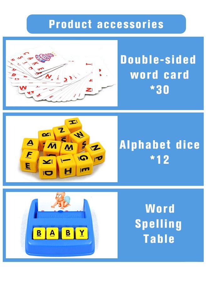 Learning Matching Letter Game for Kids Toys Ages 3-8 Include 30 Cards 8 letter Blocks Educational Toys Gifts for Boys Girls Blue - Image 4