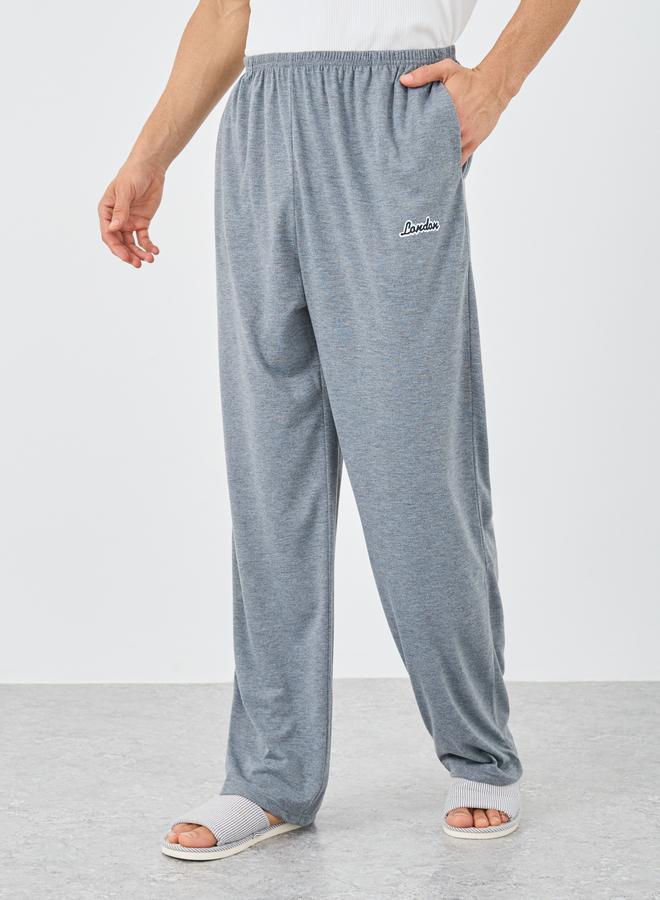Styli Grey Slogan Print Pyjama with Elastic Waist - Image 1