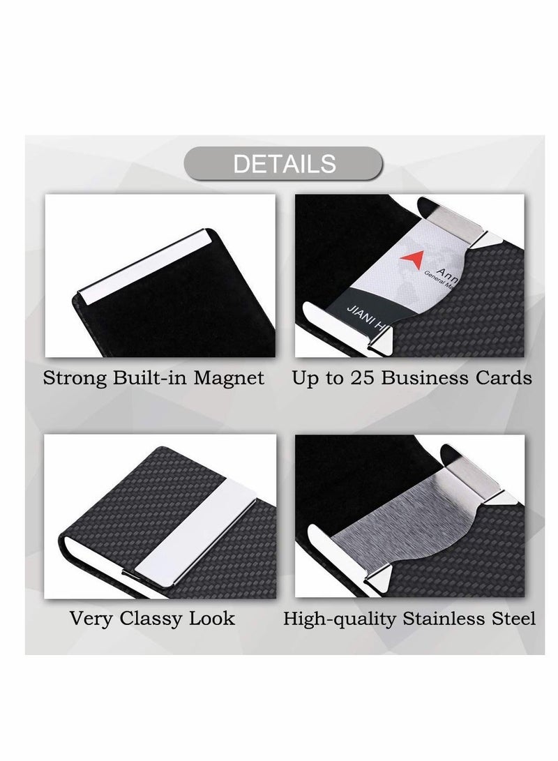 Y&D Business Card Holder, for Women & Men, Professional PU Leather Holders Name Holder Purse Case with Magnetic Closure,Woven Pattern Black  - Image 5