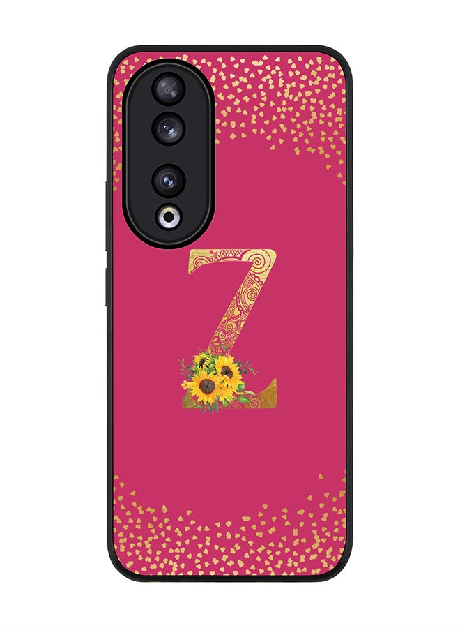 Stylizedd Rugged Black edge case for Honor 90 5G, Slim fit Flexible Thin Cover - Custom Monogram Initial Letter Floral Pattern Alphabet - Z ( Deep Pink Rose )  - Image 1