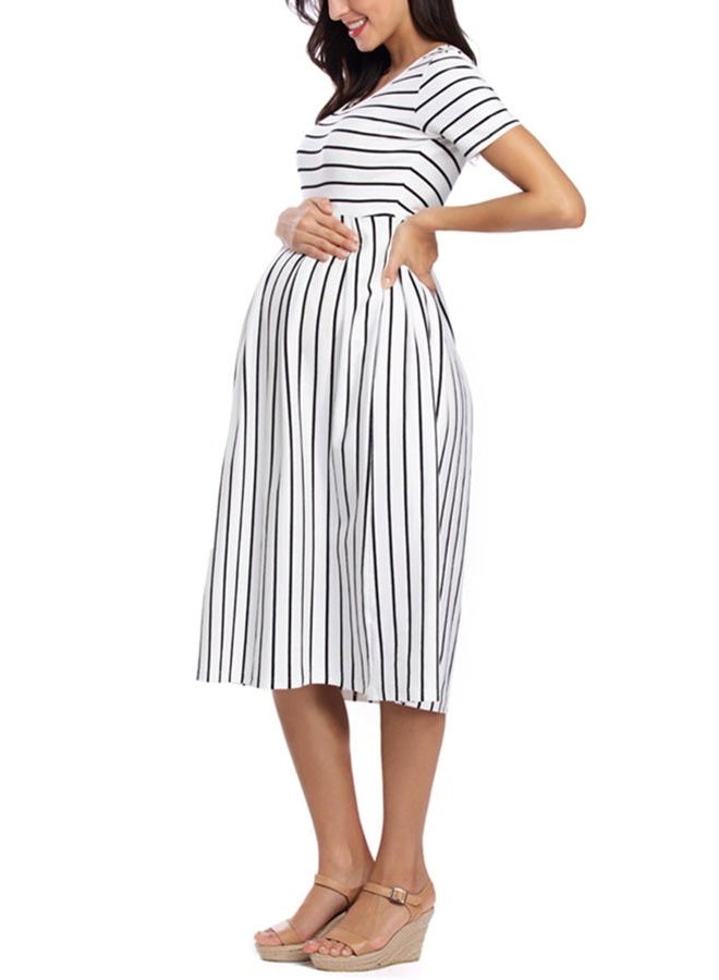 BBHoping Women's Casual Striped Maternity Dress Short&3/4 Sleeve Knee Length Pregnancy Clothes for Baby Shower, L-white Black Stripe, XL - Image 3