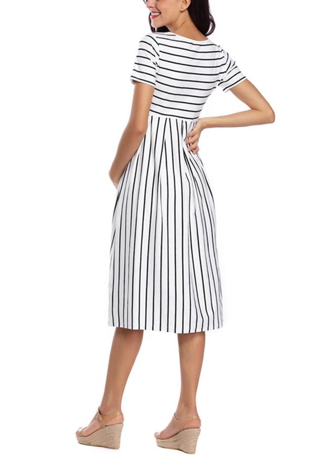 BBHoping Women's Casual Striped Maternity Dress Short&3/4 Sleeve Knee Length Pregnancy Clothes for Baby Shower, L-white Black Stripe, XL - Image 5