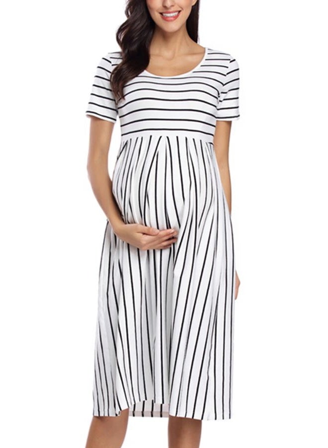 BBHoping Women's Casual Striped Maternity Dress Short&3/4 Sleeve Knee Length Pregnancy Clothes for Baby Shower, L-white Black Stripe, XL - Image 1
