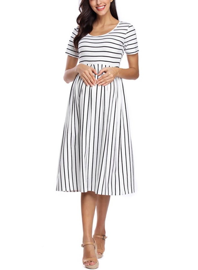 BBHoping Women's Casual Striped Maternity Dress Short&3/4 Sleeve Knee Length Pregnancy Clothes for Baby Shower, L-white Black Stripe, XL - Image 4