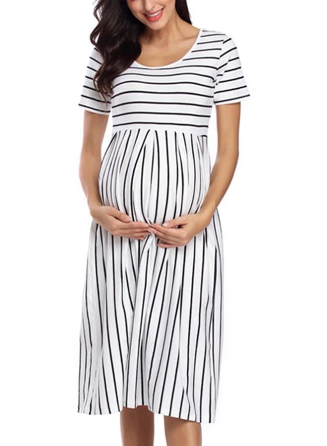 BBHoping Women's Casual Striped Maternity Dress Short&3/4 Sleeve Knee Length Pregnancy Clothes for Baby Shower, L-white Black Stripe, XL - Image 2