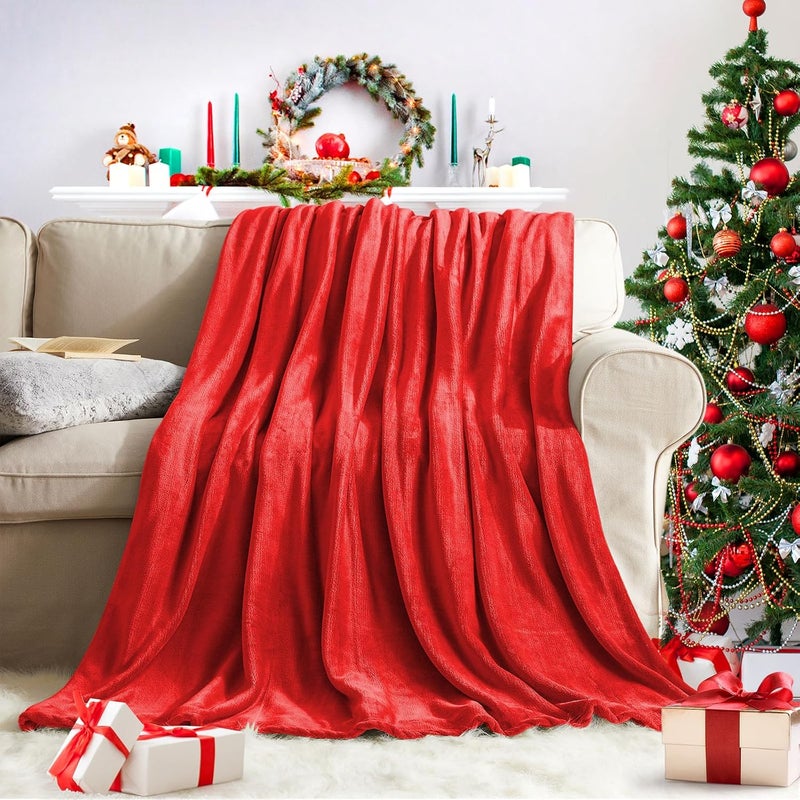 KMUSET Super Soft Throw Blanket Premium Silky Flannel Fleece Twin Red Microfiber Lightweight Blanket All Season Use - Image 1
